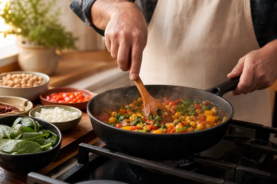 Preparación de una receta paso a paso en una cocina cálida
