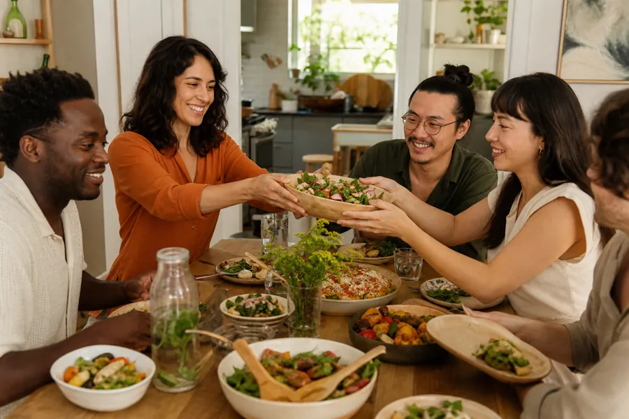 Personas compartiendo una comida casera
