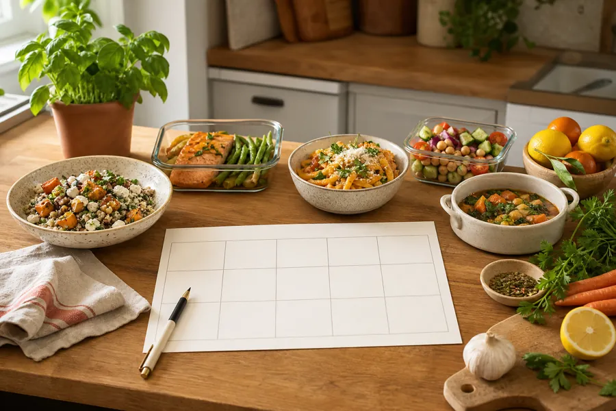 Planificación semanal de comidas con ingredientes frescos